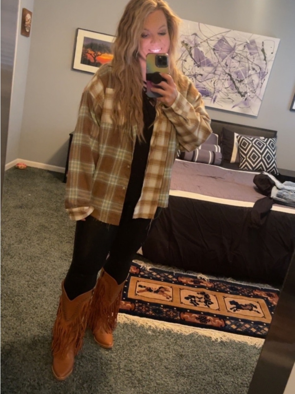 Washed Brown Plaid Button-Down Shirt